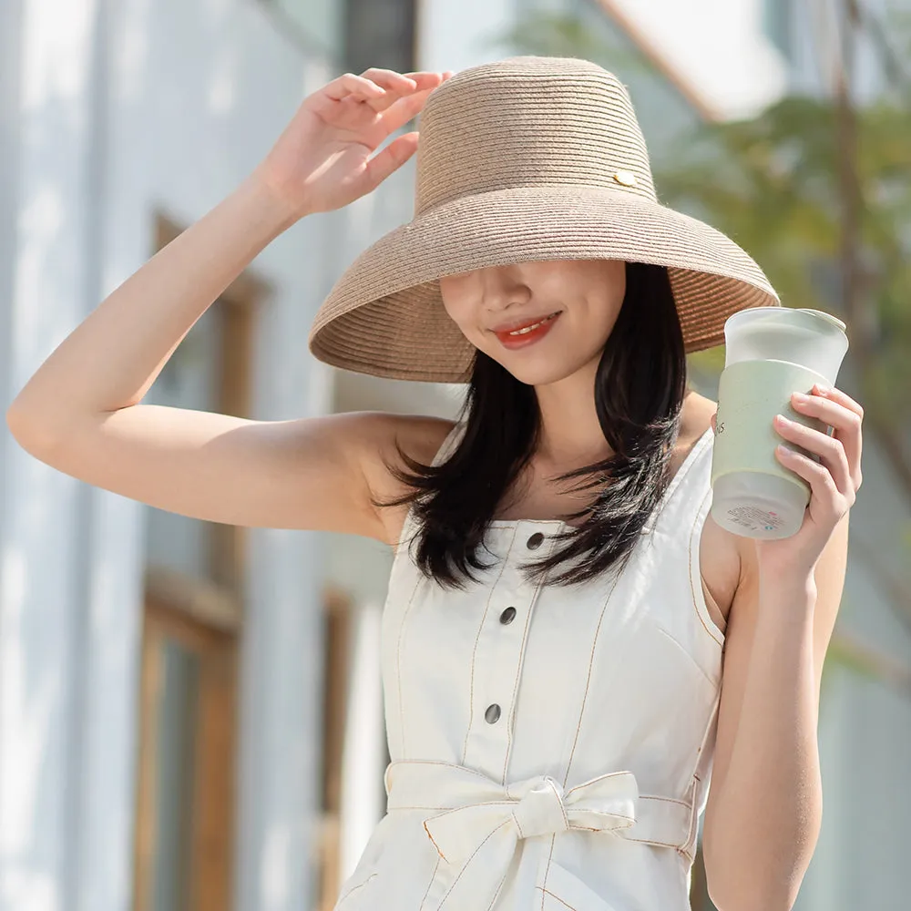 Women's Wide-Brim Foldable Fedora Beach Straw Hats UPF 50 