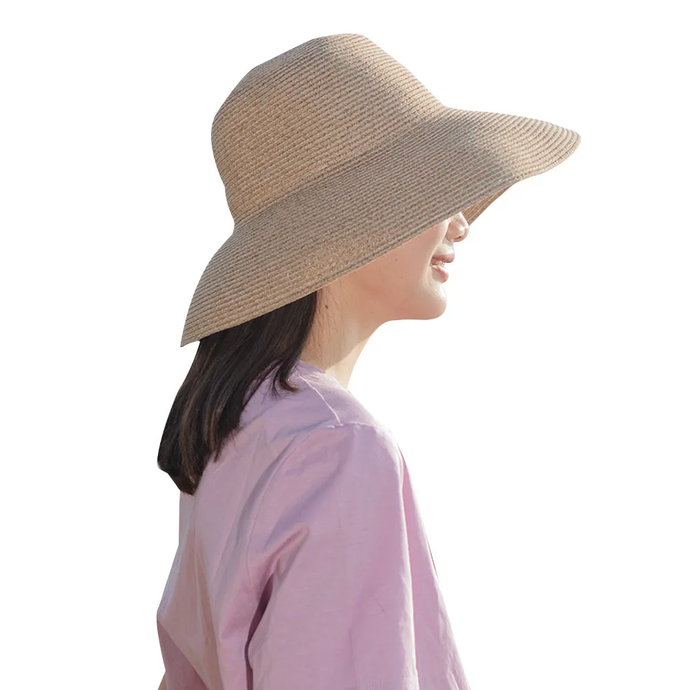 Women's Wide-Brim Foldable Fedora Beach Straw Hats UPF 50 