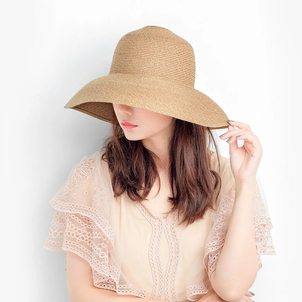 Women's Wide-Brim Foldable Fedora Beach Straw Hats UPF 50 