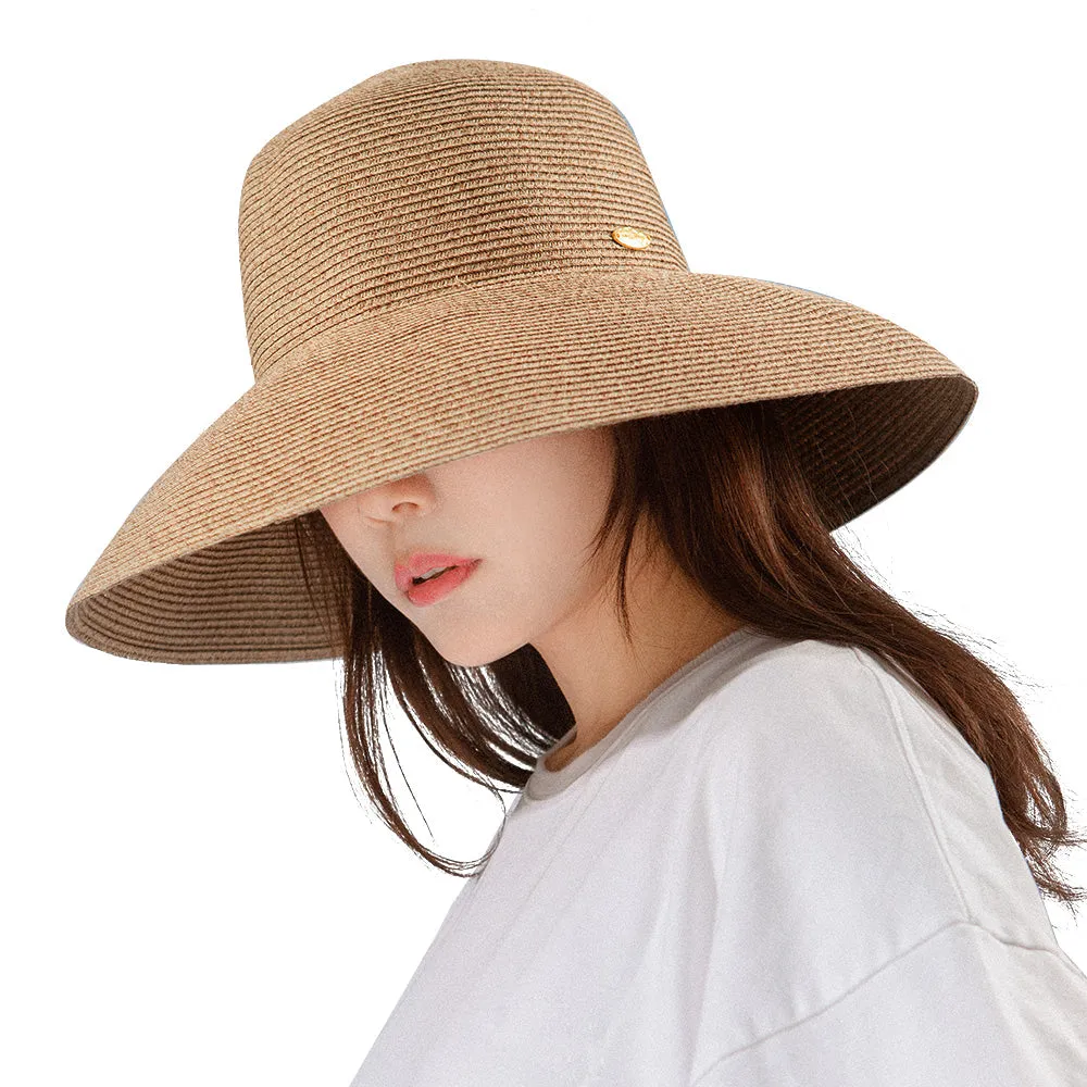 Women's Wide-Brim Foldable Fedora Beach Straw Hats UPF 50 