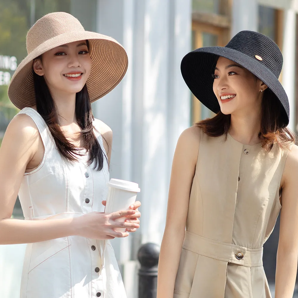 Women's Wide-Brim Foldable Fedora Beach Straw Hats UPF 50 