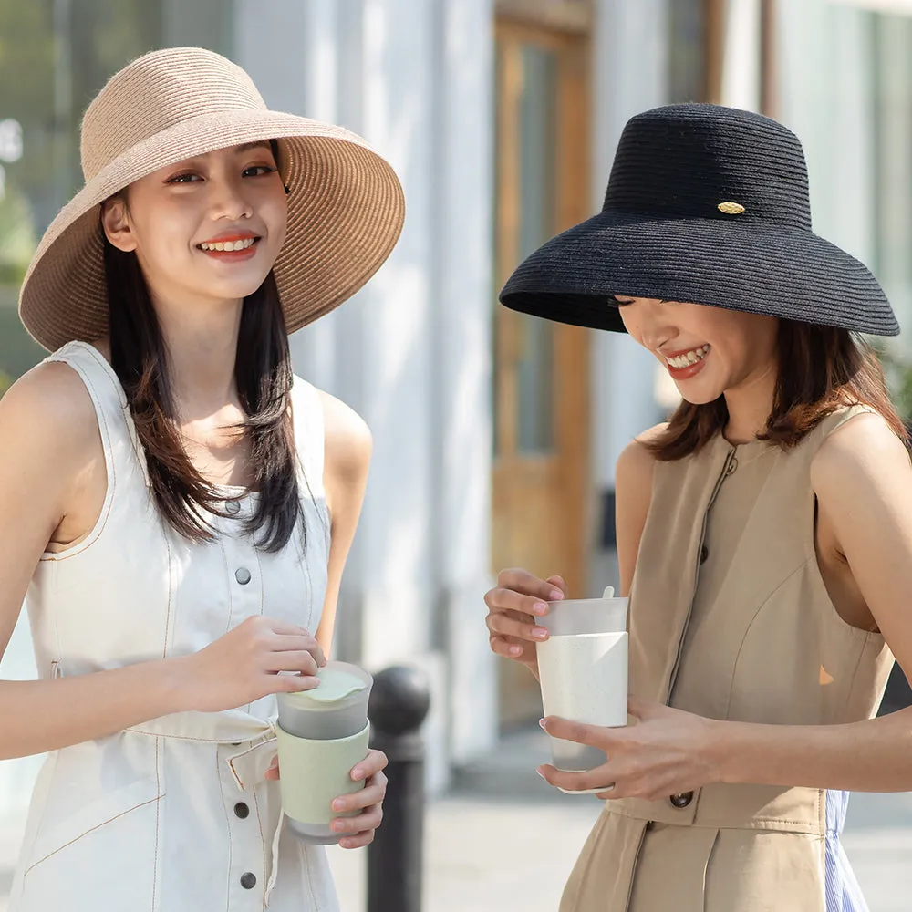 Women's Wide-Brim Foldable Fedora Beach Straw Hats UPF 50 