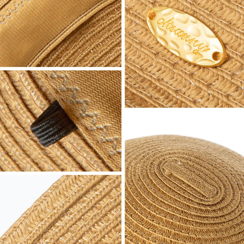 Women's Wide-Brim Foldable Fedora Beach Straw Hats UPF 50 