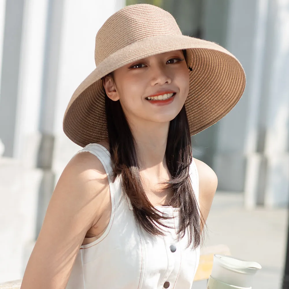 Women's Wide-Brim Foldable Fedora Beach Straw Hats UPF 50 