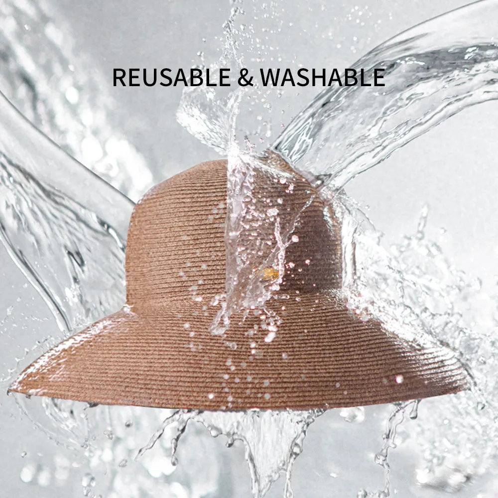 Women's Wide-Brim Foldable Fedora Beach Straw Hats UPF 50 