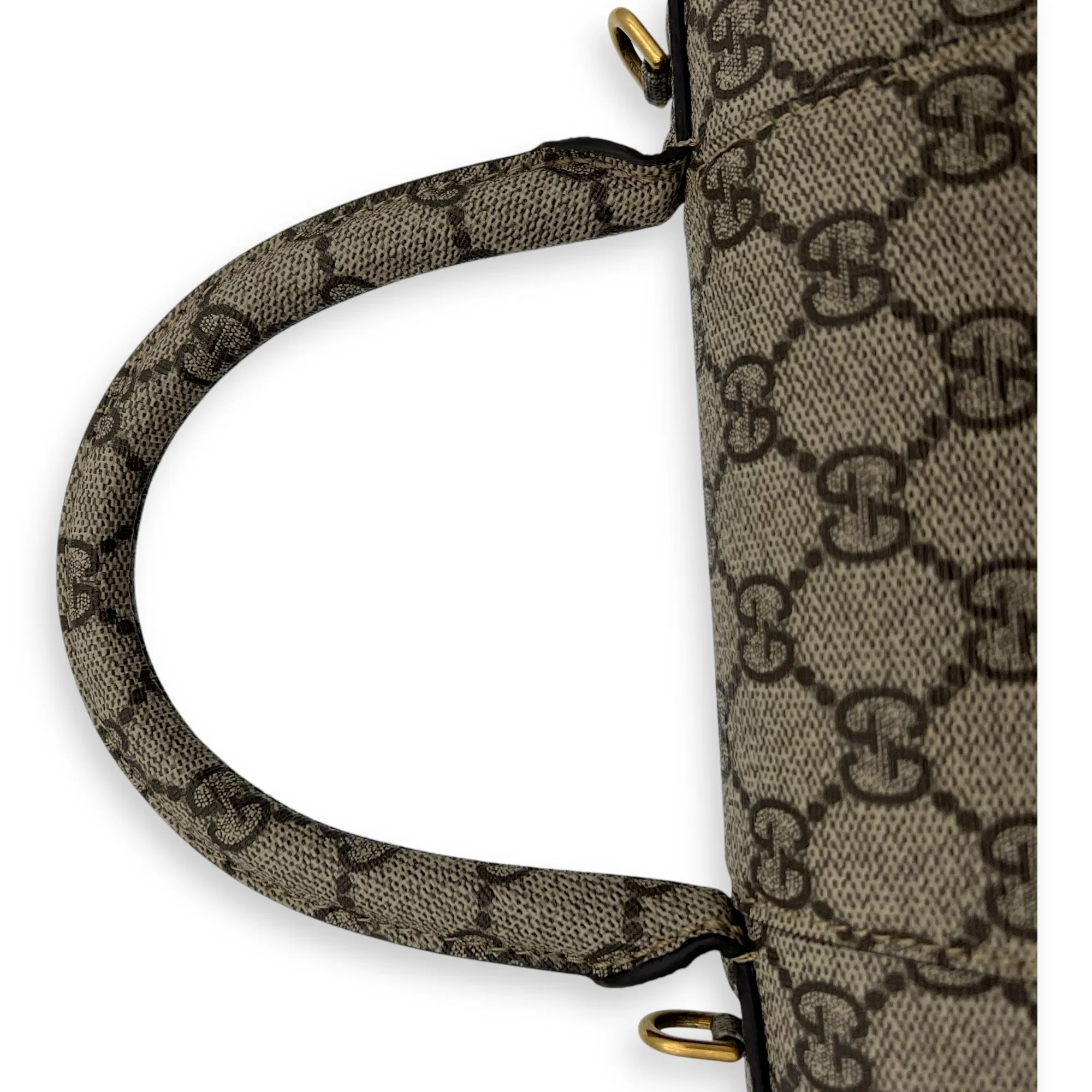 x Balenciaga Hourglass GG Supreme Brown Top Handle Bag in Monogram Coated Canvas, Gold hardware