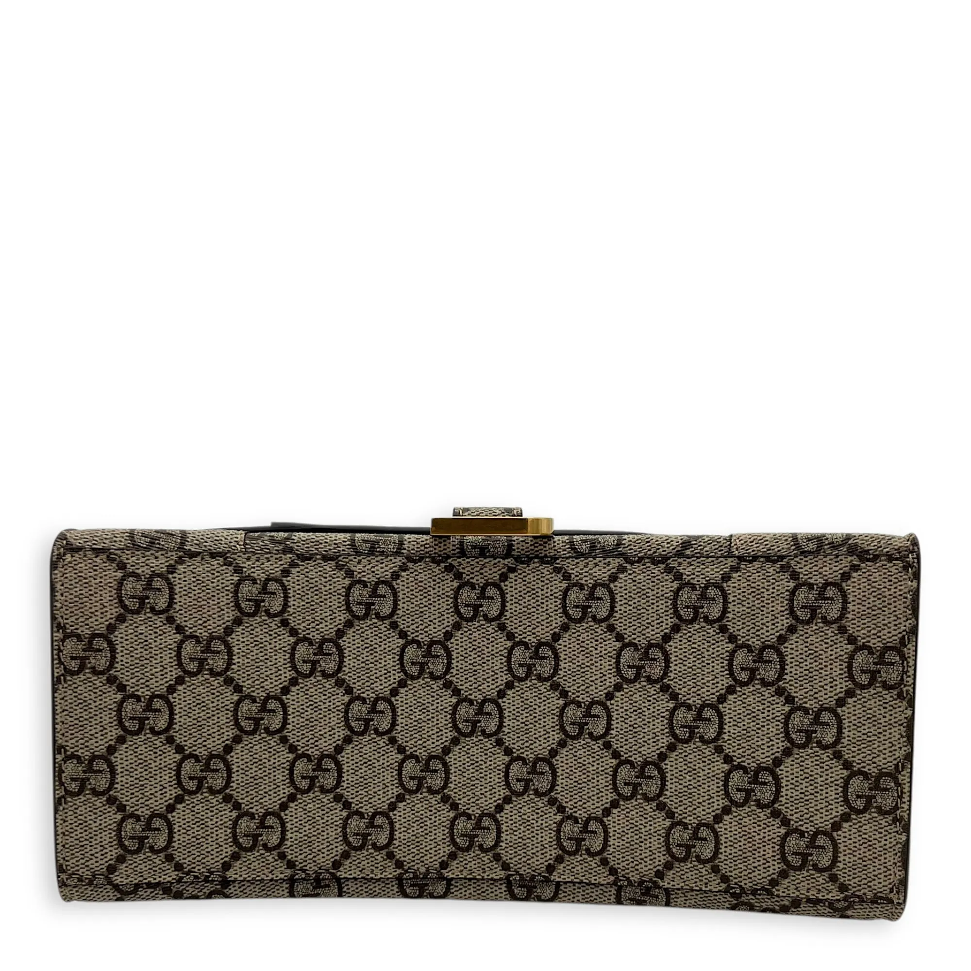 x Balenciaga Hourglass GG Supreme Brown Top Handle Bag in Monogram Coated Canvas, Gold hardware