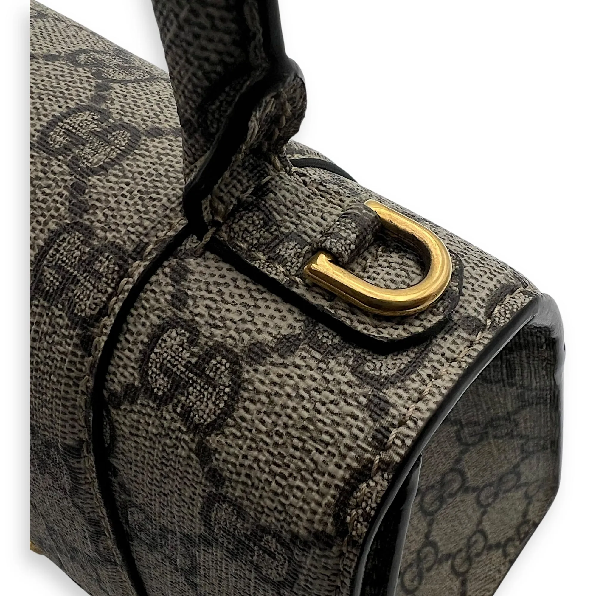 x Balenciaga Hourglass GG Supreme Brown Top Handle Bag in Monogram Coated Canvas, Gold hardware