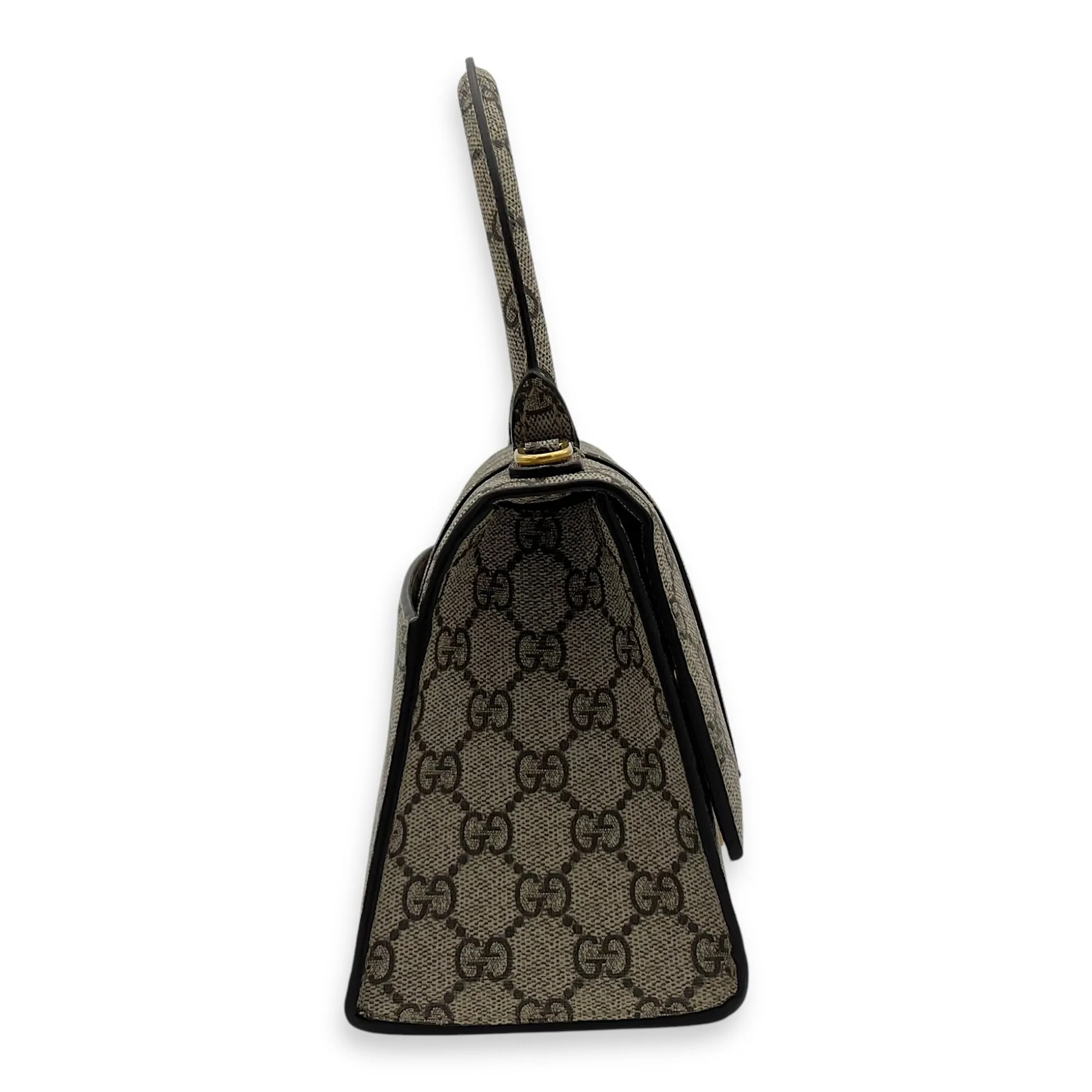 x Balenciaga Hourglass GG Supreme Brown Top Handle Bag in Monogram Coated Canvas, Gold hardware
