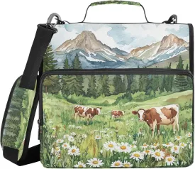 xigua Meadow with Wildflowers Zipper Binder 3 Ring, 1.5 Inch Ring Binder Organizer Bag with Shoulder Strap Fits 13 Inch Laptop for School and Office
