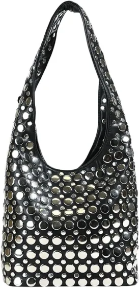Y2k 90s Crescent Hobo Bags Women Trendy Studded PU Leather Shoulder Crossbody Purse Punk Underarm Satchels Tote Handbag