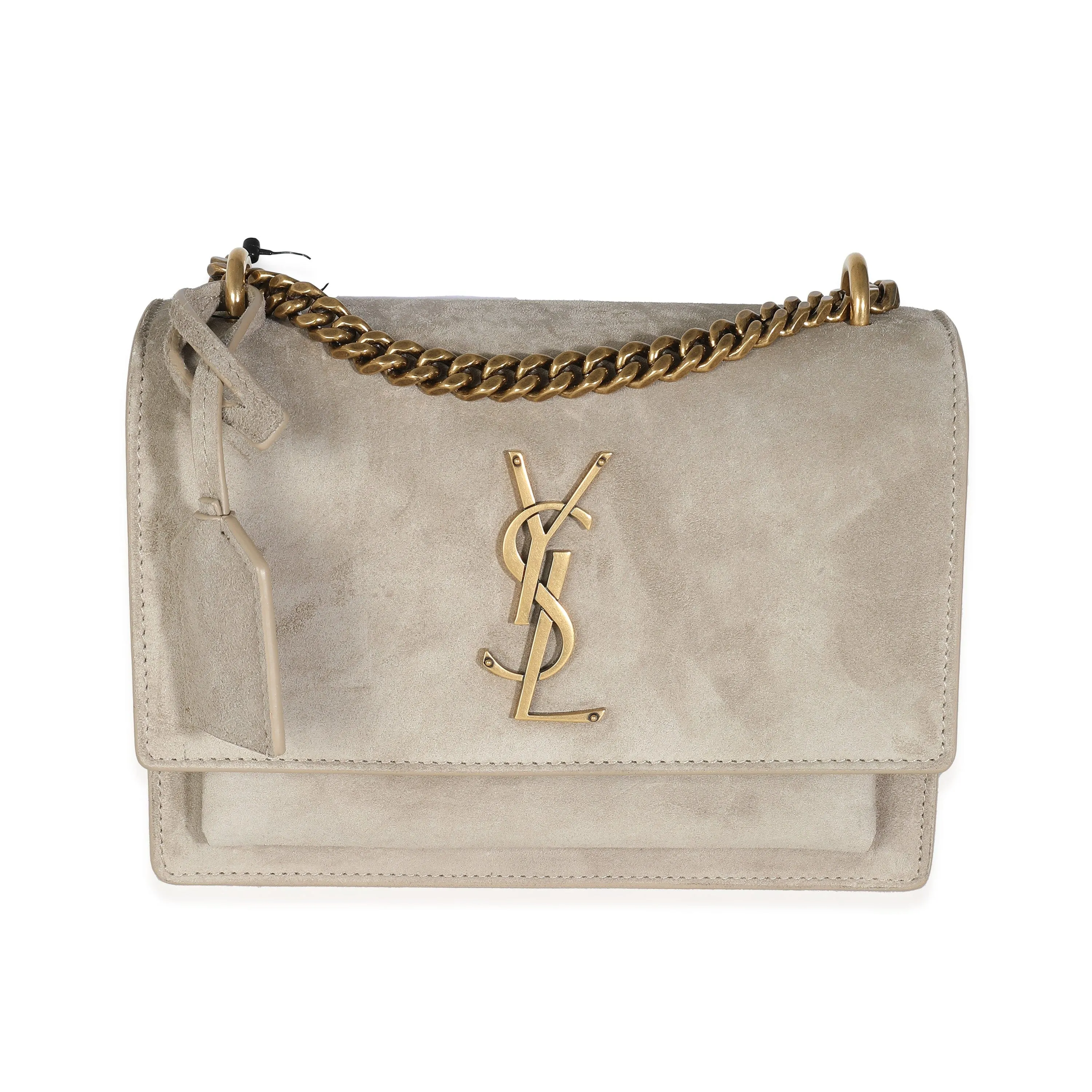 YSL Matt Gold Suede Small Sunset Chain Bag