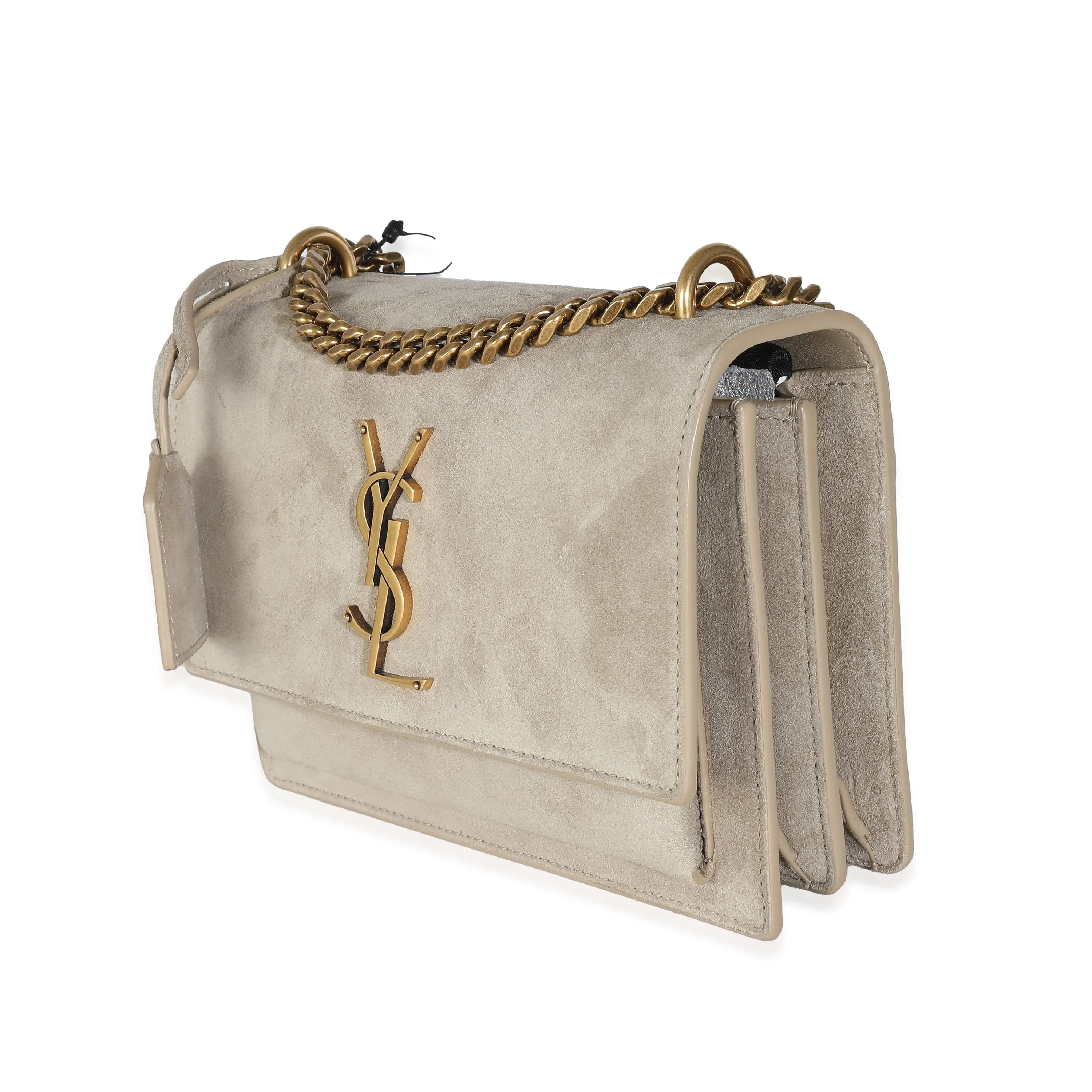 YSL Matt Gold Suede Small Sunset Chain Bag